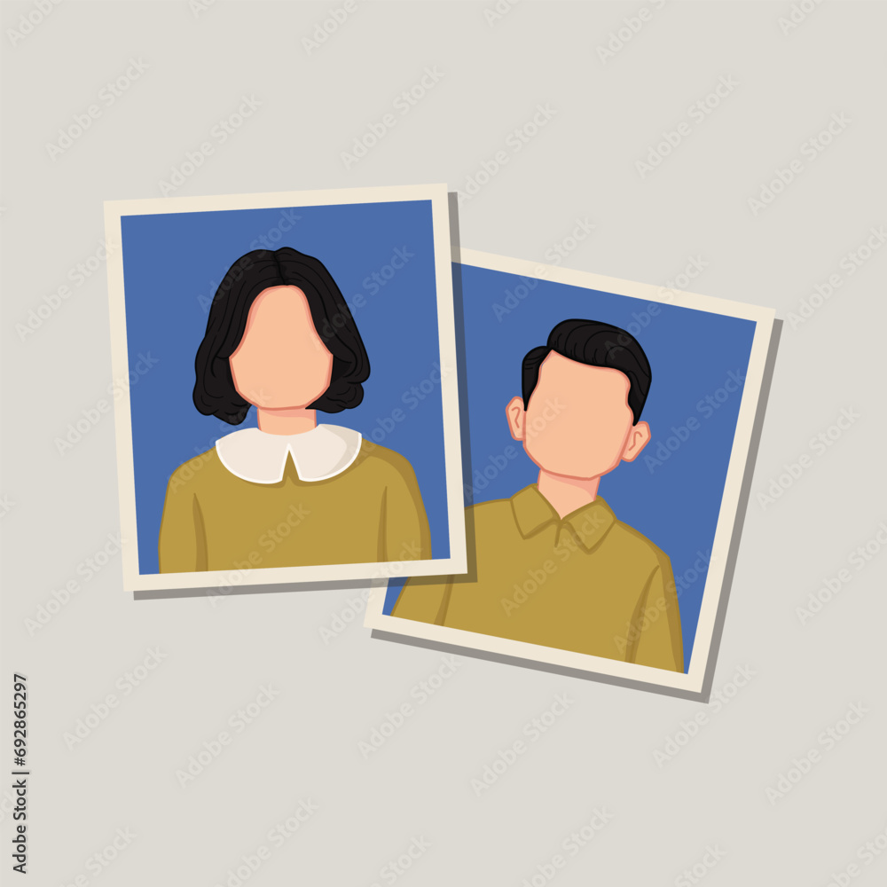 Fototapeta premium Vector Wedding Cute couple illustration With Photo on Blue Background