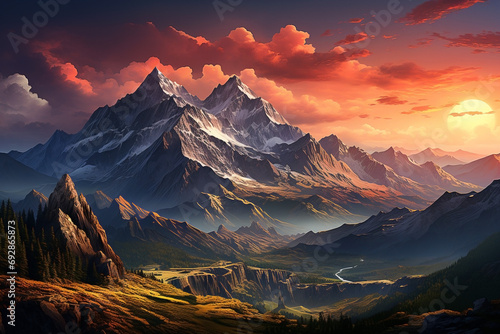 the beauty of the mountains at sunset © Green