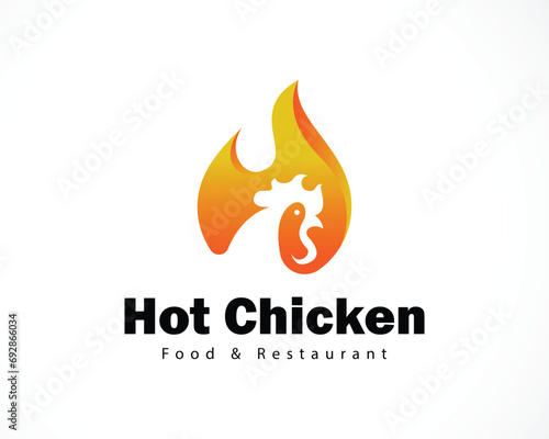 hot chicken logo creative design concept rooster and fire food business