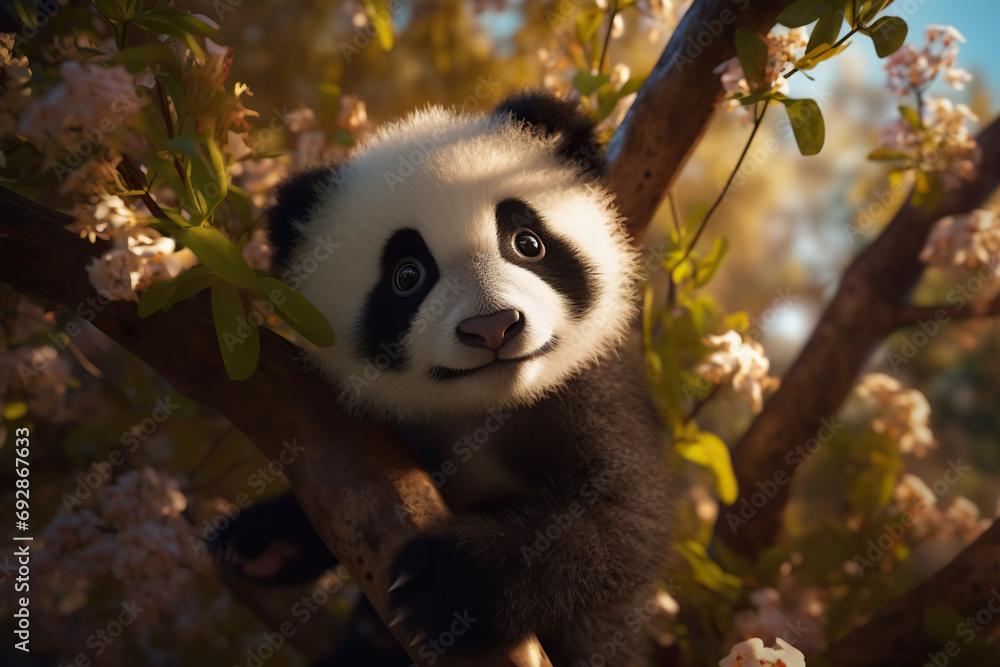 Obraz premium Panda bear on a tree branch.