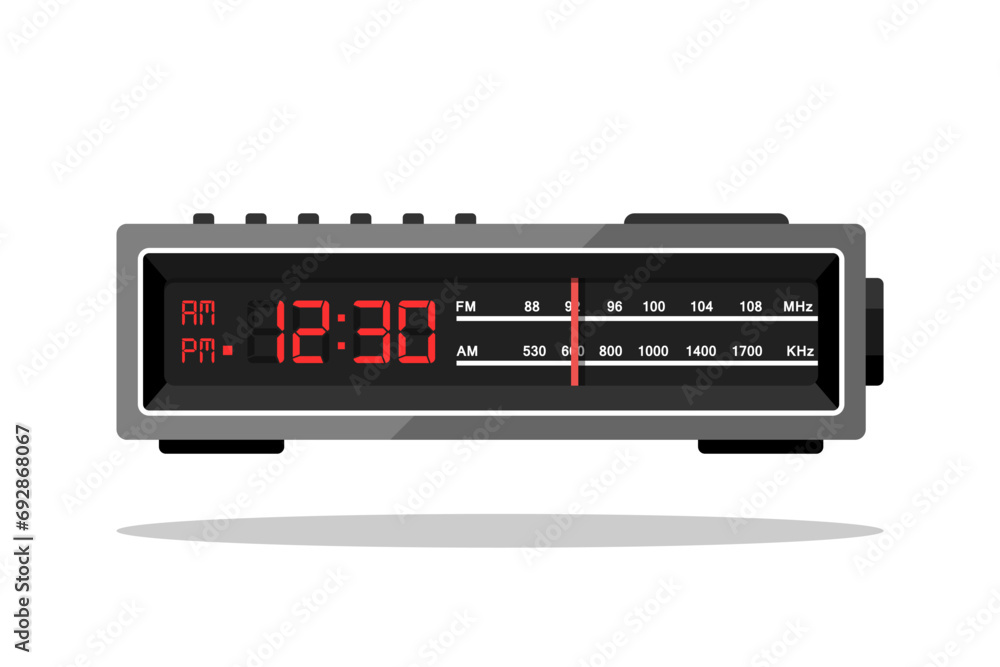 Old Digital alarm clock radio Vector Illustration