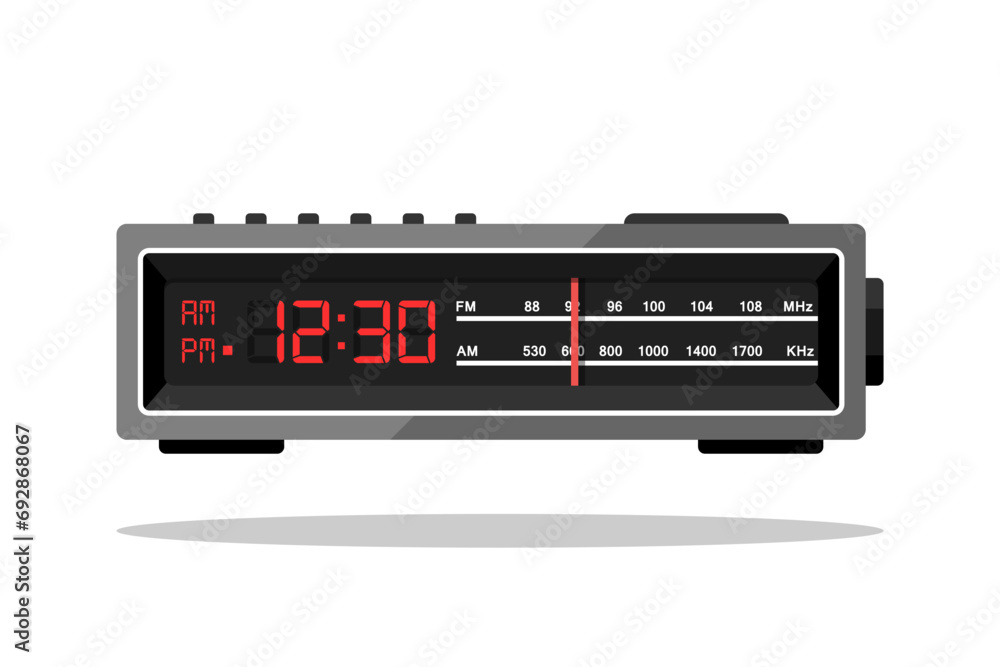 Fototapeta premium Old Digital alarm clock radio Vector Illustration
