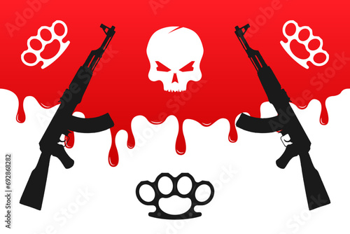 Gangsta street elements brass knuckle skull blood baseball bat illustration vector