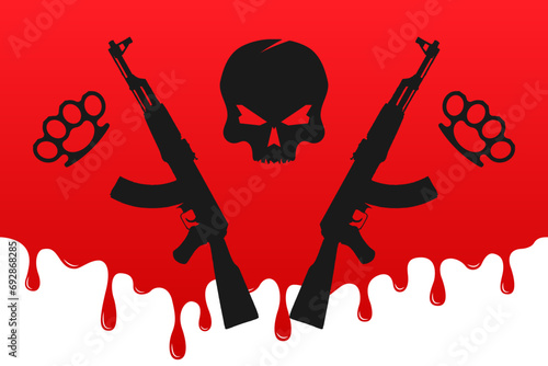 Gangsta street elements brass knuckle skull blood baseball bat illustration vector