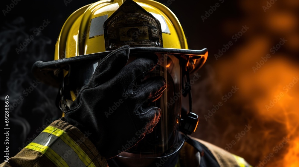 Close-up of a lone firefighter's helmet. yellow helmet firefighter