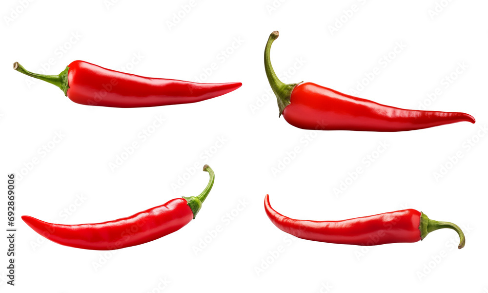 Set of Red hot chili peppers isolated on a transparent or white background