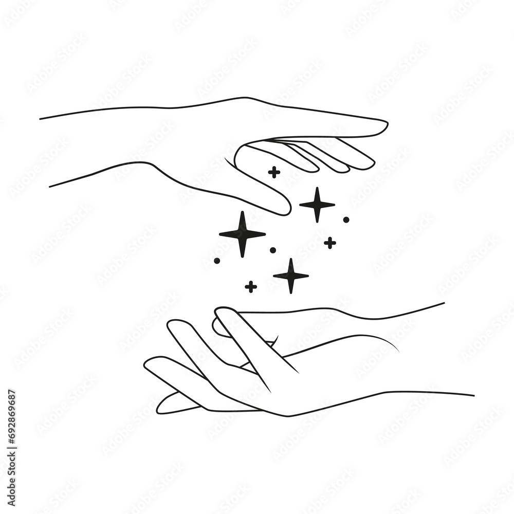 Obraz premium Hand and stars. Outline minimalist Illustration on transparent background