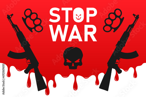 Stop war Gangsta street fight elements brass knuckle skull crown illustration vector