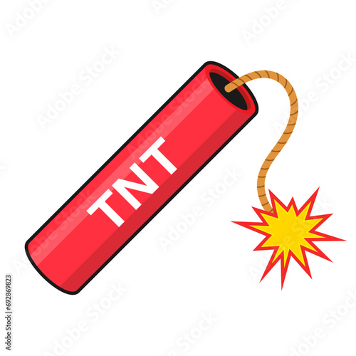 Tnt dynamite. Cartoon bomb with burning wick red stick mining blast charge, destroy firecracker fuse burning cable vector illustration