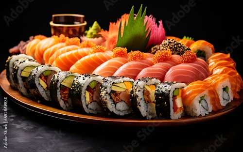 Fresh Sushi Party Tray on Black Background