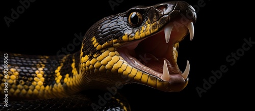 Brazilian Caninana snake (Spilotes pullatus) showing its open mouth. photo
