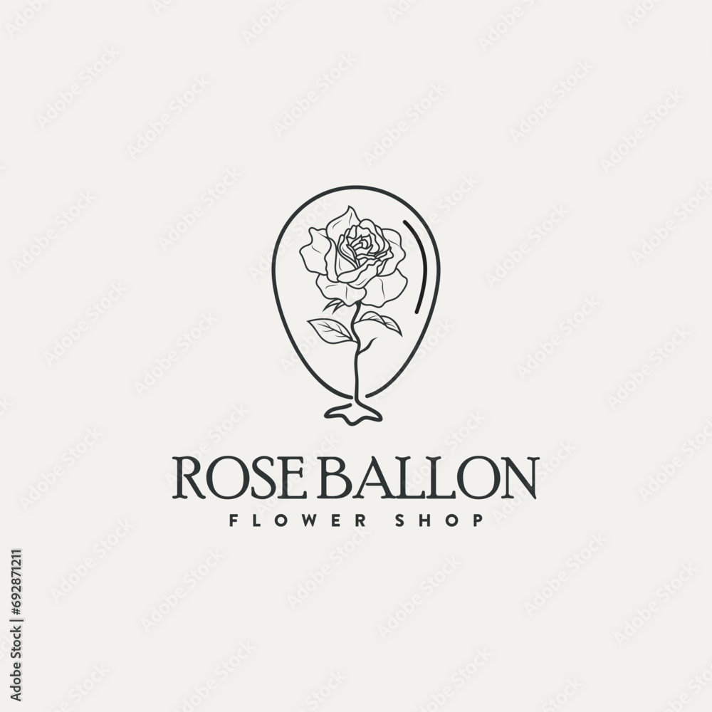 Rose flower petal line and branch with leaves vector logo emblem design template illustration simple minimal linear style. Outline graphics for cosmetic product packaging and garden flower shop Rose flower petal line and branch with leaves vector logo emblem design template illustration simple minimal linear style. Outline graphics for cosmetic product packaging and garden flower shop