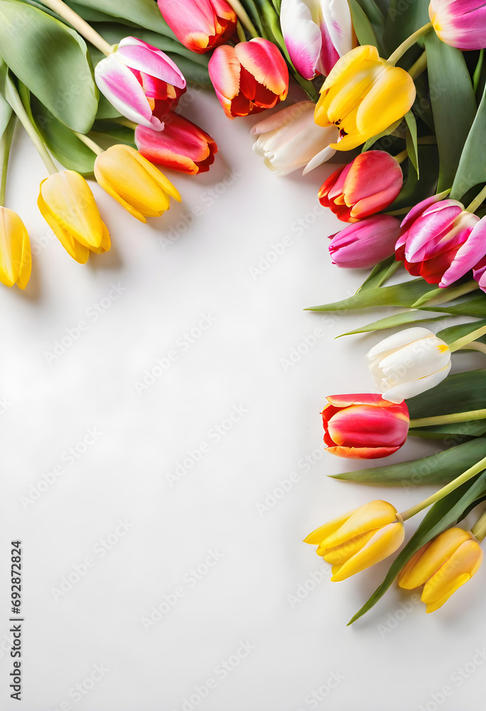 Obraz premium Bouquet of tulip flowers. Spring image. Valentine's Day, Easter, Birthday, Happy Women's Day, Mother's Day, Birthday, Celebration, etc.