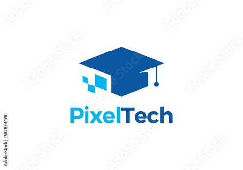 pixel graduate cap logo design, school, campus, education symbol icon template