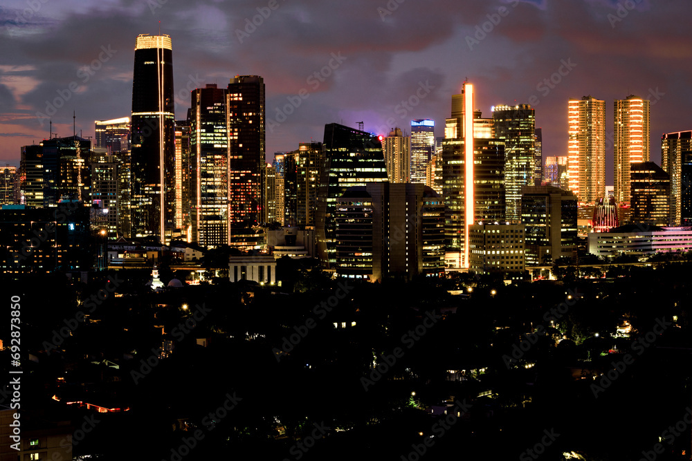Fototapeta premium Panoramic Jakarta skyline with urban skyscrapers