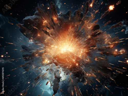 Explosive glowing light burst in space