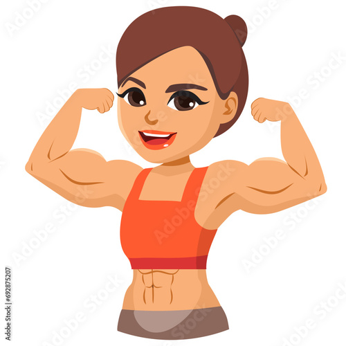 Bodybuilder fitness model woman standing with sportswear vector illustration. Strong Woman exercising with muscular jock making a bodybuilding pose isolated on white background