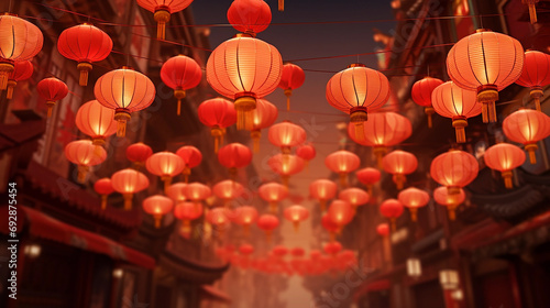 red lanterns in the china town new year chinese decoration red background