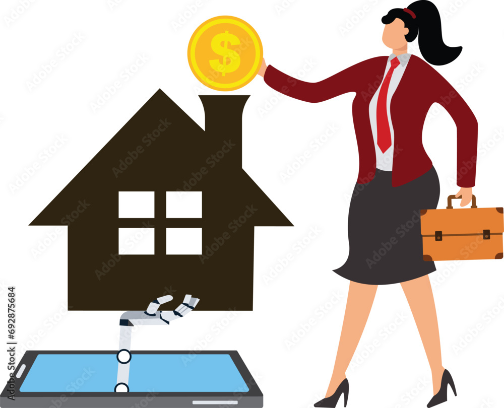 Businesswoman and Robot House investment Businesswoman and Robot House investment