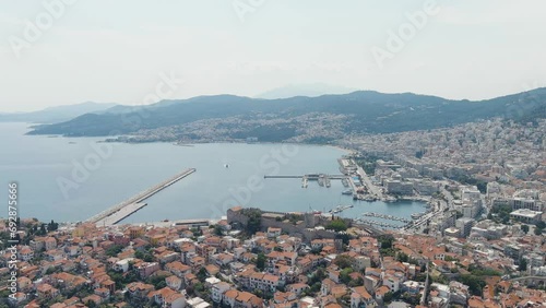 Kavala, Greece. Kavala Fortress. Historic city center. Aegean Sea. Summer, Aerial View photo