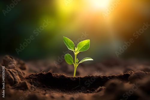 Young plant springing up out of the soil AI generative photo