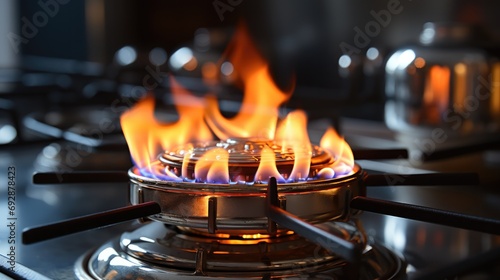 Flame of cooking gas stove burning color on kitchen background