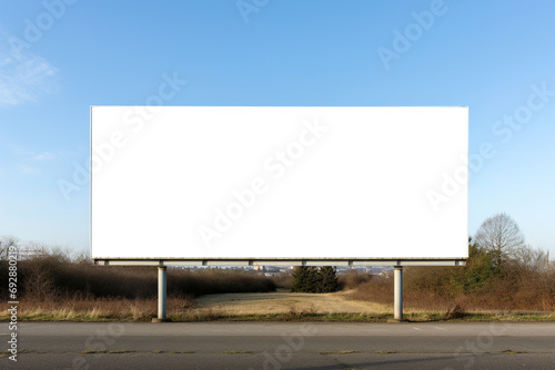 Front view horizontal billboard mockup with empty white space for advertising near highway day, outdoors