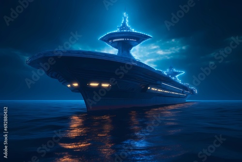 Night Voyage: Solitary Ship On The Deep Blue Sea