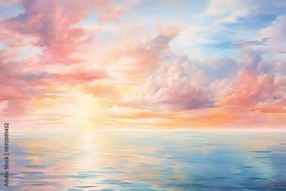 Watercolor painting realistic Stunning colorful sky at sunrise or sunset crop the long panorama