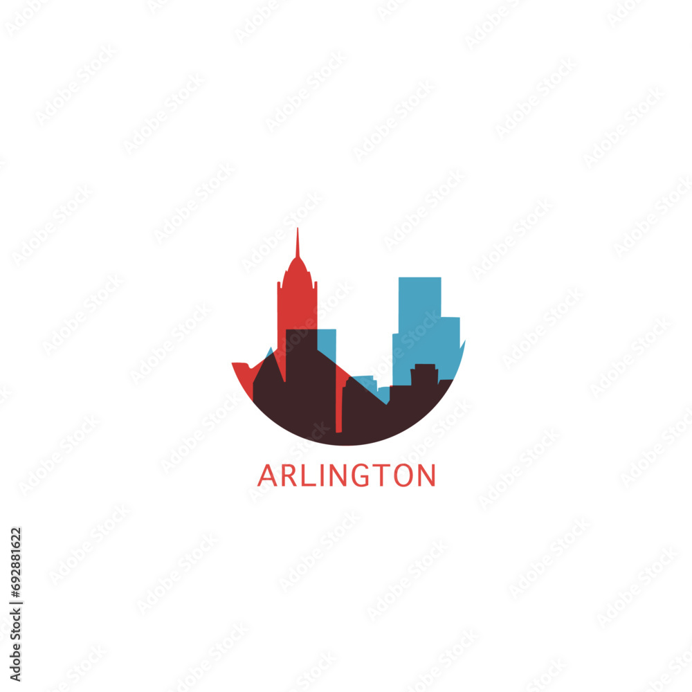 Arlington USA United States cityscape skyline city panorama vector flat modern logo icon. US American Texas state idea with landmarks and building silhouette
