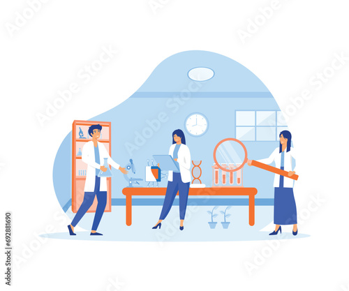 Biotechnology or biotechnology DNA research biological and chemical experiments using gene technology in the laboratory. flat vector modern illustration 