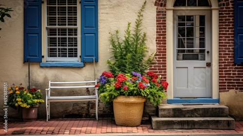 A_colonial_house_brick_porch_door_flower