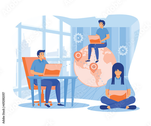Business process outsourcing, outplacement, offshore software development, freelance work and recruitment companies. flat vector modern illustration 