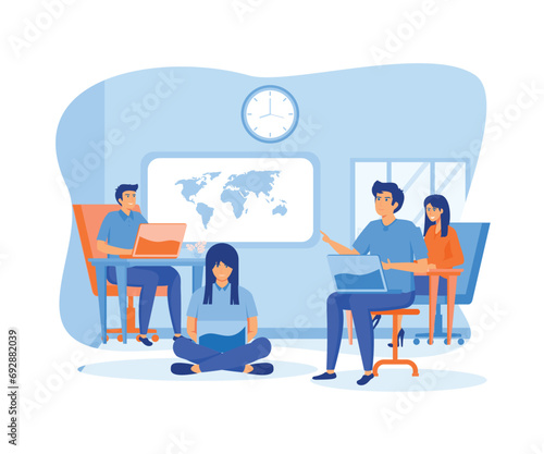 Business Outsourcing, People Using Cloud Systems in Remote Work and Data Storage. flat vector modern illustration 