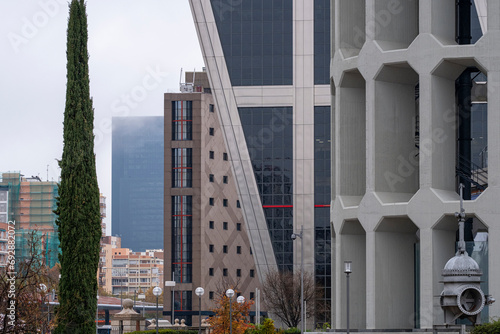 Cityscape with modern buildings in a financial area in Madrid in Spain photo