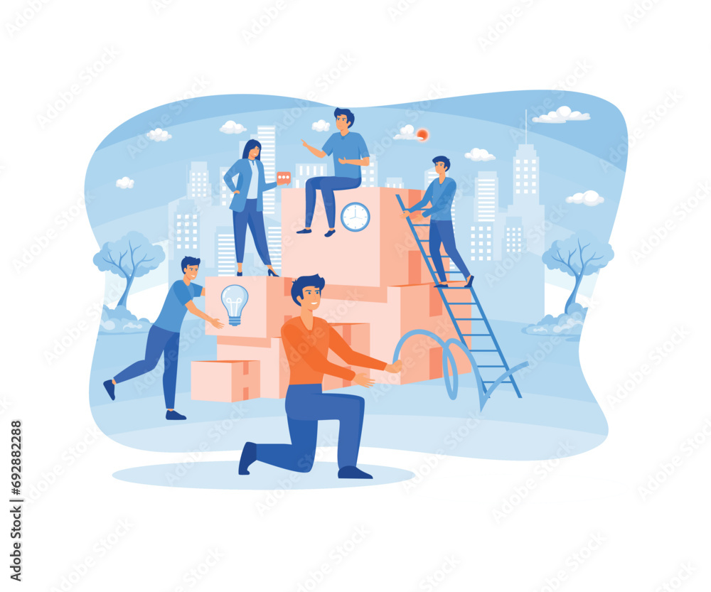 Online assistant at work. People searching for new ideas solutions, working together in the company, brainstorming, collaboration. flat vector modern illustration Online assistant at work. People searching for new ideas solutions, working together in the company, brainstorming, collaboration. flat vector modern illustration