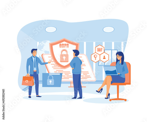 The little guys protecting business data and legal information General privacy regulations for the protection of personal data. flat vector modern illustration