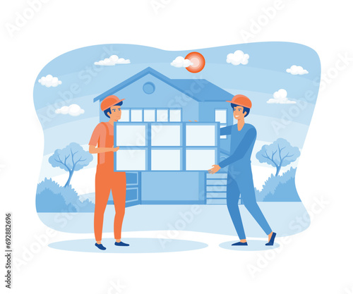 Roofing and basement services, hiring a contractor abstract metaphor. flat vector modern illustration 