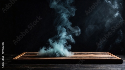 Dark Background, Smoky Wooden Table for Product Presentation