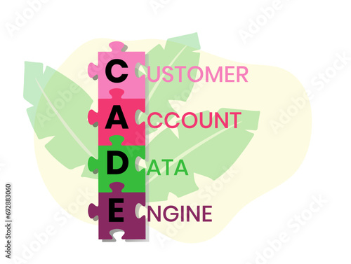CADE, Customer Account Data Engine acronym. Concept with keyword and icons. Flat vector illustration. Isolated on white.