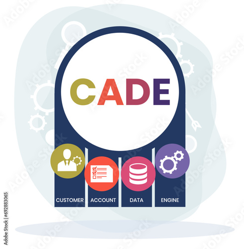 CADE, Customer Account Data Engine acronym. Concept with keyword and icons. Flat vector illustration. Isolated on white.