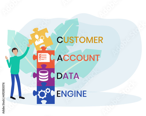 CADE, Customer Account Data Engine acronym. Concept with keyword and icons. Flat vector illustration. Isolated on white.