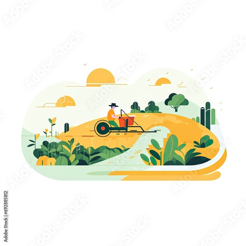 Minimalist UI illustration of a farmer harvesting crops in a flat illustration style on a white background