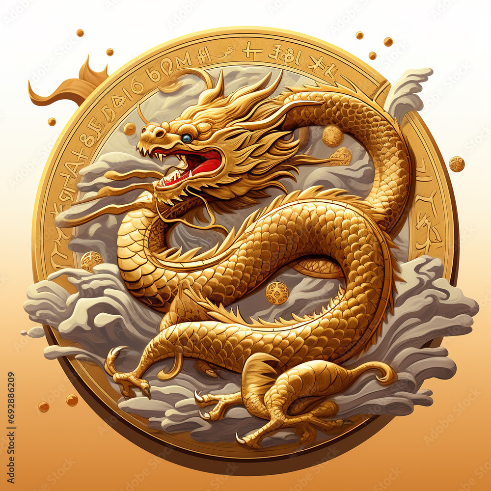 chinese dragon statue Capricorn and gold zodiac sign, generative ai chinese dragon statue Capricorn and gold zodiac sign, generative ai