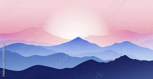 Serene Mountain Landscape at Sunrise Minimalist UI  Flat Illustration Style