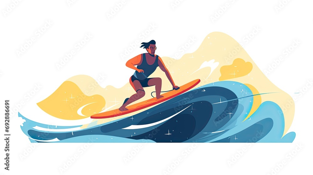 Sleek Surfer Catching a Wave Minimalist UI Flat Illustration