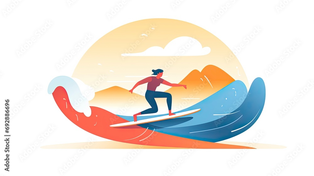 Sleek Surfer Catching a Wave Minimalist UI Flat Illustration