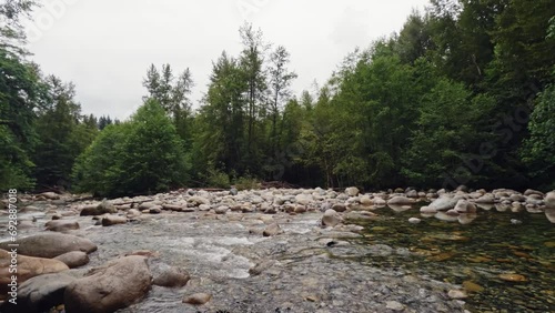 Clear Water Flowing Through The Rocky Stream In The Forest. - static shot photo