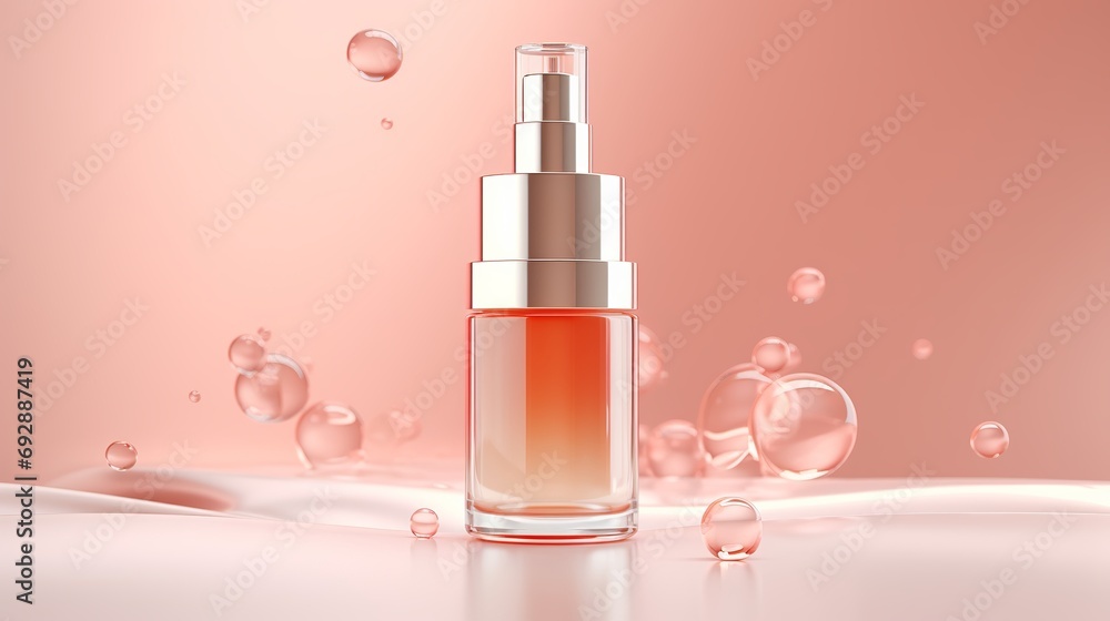 Vibrant 3D Collagen Skin Serum and Vitamin Illustration: Skin Care Cosmetics Solution on Soft Color Background - 3D Rendering