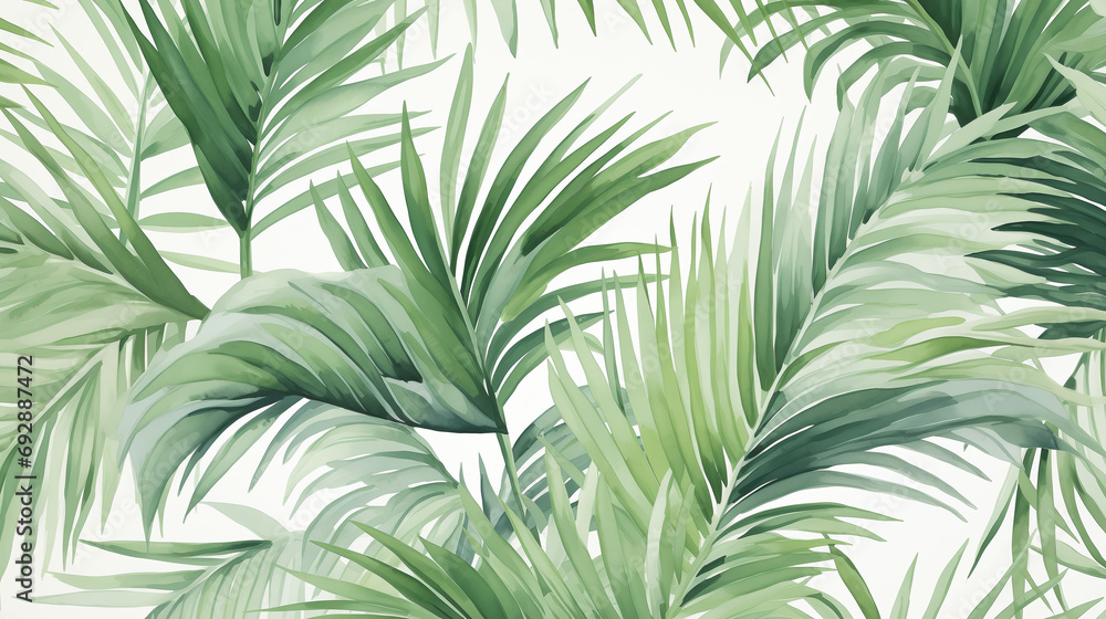 Tropical plant and vegetation watercolor illustration background - obrazy, fototapety, plakaty 